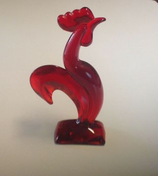 Rare Vintage Viking Art Glass Mid Century Ruby Red Rooster Figurine 9 1/2 " Tall