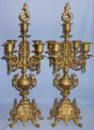Pair Vintage Ornate Italian Brevettato Brass Candelabra Candle Holders