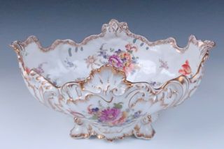 Large Antique Franziska Hirsch Dresden Porcelain Fruit Centerpiece Bowl Hp Gold