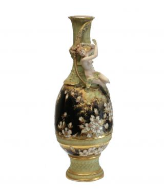 Amphora Turn Teplitz Austrian Hand Painted Porcelain Nude Figure Vase,  C 1890