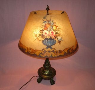 Antique Pairpoint Lamp Corp Chipped Ice Reverse Painted Glass Lamp 2 Socket 25 "