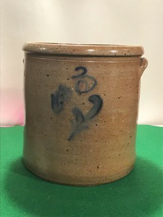 Antique Stoneware Salt Glazed 3 Gallon Crock Cobalt Flower 1880s Pig Ears 2