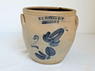 Antique W.  H.  Farrar & Co.  Stoneware Crock Cobalt Blue York 2 Gallon