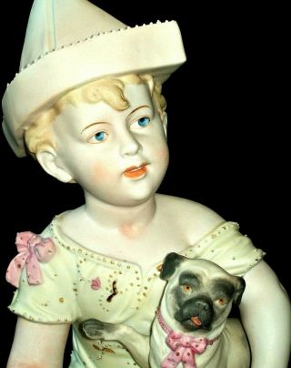Antique German Victorian Rudolstadt Piano Baby Girl Doll & Pug Bisque Figurine