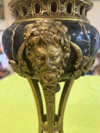 Antique Greek Revival Enameled Bronze Amphora Lamp Mythological “pan” Marble
