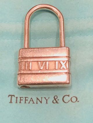 Vintage Tiffany & Co.  Atlas Padlock 925 Sterling Silver Key Ring Chain W/pouch