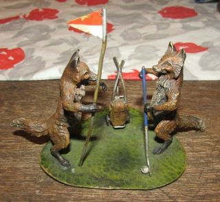 Rare Franz Bergmann Austria Cold Painted Bronze Fox Golf Figurine Signed