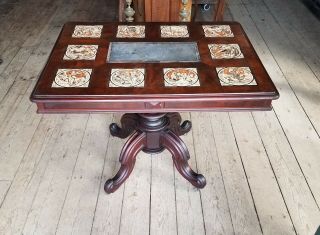 Victorian Renaissance Walnut Center Table W Minton Tile Top