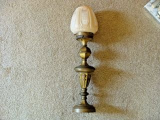 Antique Art Nouveau Newel Post Lamp Light Brass With Shade Re - Wired
