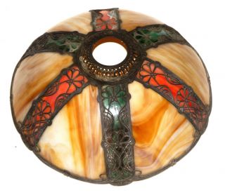 Antique Leaded Slag Glass Caramel 12 - Panel Curved Lamp Light Shade