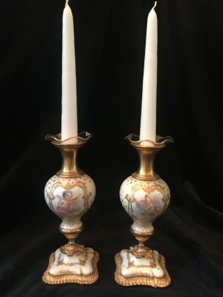 Antique French Sevres Porcelain Gilt Bronze Ormolu Candlesticks