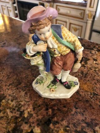 Fine Antique Meissen Porcelain Figurine Boy With Jug