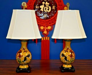 Pair 20 " Chinese Vintage Cloisonne Vase Lamps - Asian Oriental Porcelain Enamel