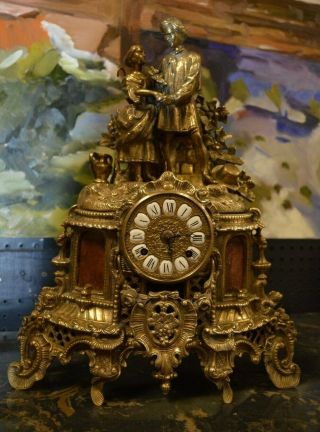 .  Vintage Brass Mantel Clock Hermle Fhs Clockworks