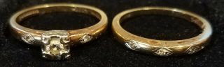 Vintage 14k Gold & Diamond Engagement/wedding Ring Set " Priscilla "