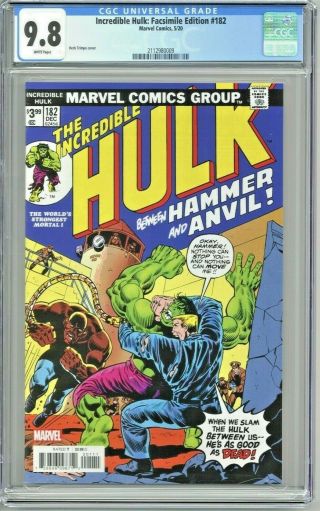 Incredible Hulk Facsimile Edition 182 Cgc 9.  8 Reprints 1st Hammer Anvil 1974