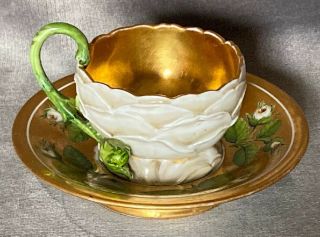 19th C Antique Darte Freres Old Paris Porcelain Floral Cup & Saucer