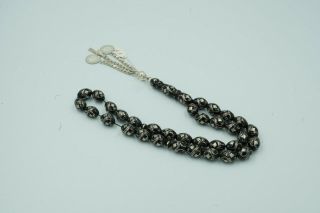 Yusr Black Silver Worry Prayer Beads Tasbih Masbaha Rosary Antique Vintage Y8