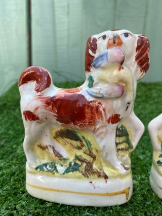 PAIR: MID 19thC STAFFORDSHIRE SPANIEL DOGS WITH BIRDS IN MOUTHS c1860s 2