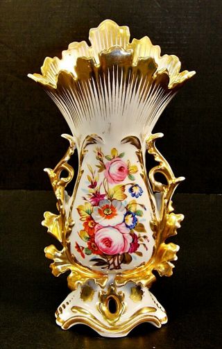 Stunning Antique 19th Century Old Paris Hand Painted Gilded Fine Porcelain Vase