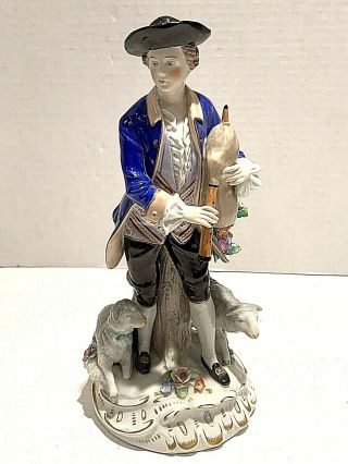 Wonderful Antique German Sitzendorf Porcelain Figurine Of A Young Boy With Pipe
