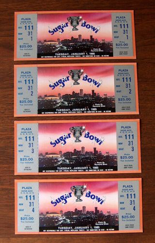 4 Vintage 1985 Sugar Bowl Full Tickets Ticket Stub Nebraska Vs Lsu Tigers