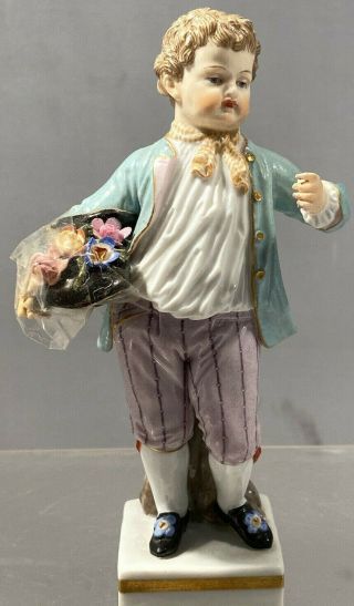 Antique Meissen Porcelain Figure Of Boy With Flowers (for Repair) 3