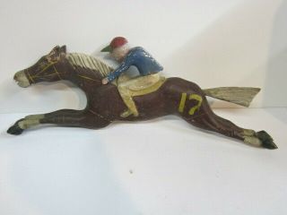 Racing Horse Hand Carved Wood Jockey Carousel Carnival Game Vintage Rare