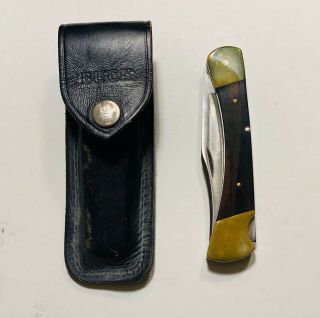 Vintage Buck Folding Knife W Sheath 3 Pin Model 110 Hunter (1967 - 1972)