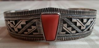 Vintage Peter Nelson Navajo Mediterranean Coral Sterling Turquoise Bracelet 7 "