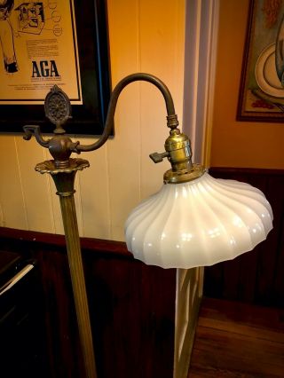 Vintage Bridge Floor Lamp W Jadeite Night Light And Antique Shade