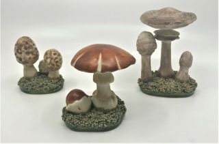 Marcel Guillot Vintage French Art Pottery Figurines Hand Painted Mushrooms X 3
