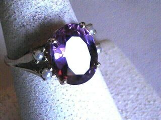 Vintage,  Estate,  Amethyst & Pearl Ring In 10k Yellow Gold - Size 6,