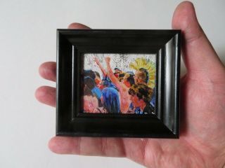 Miniature Signed Canvas Acrylic Painting Vintage Frame Punk Pop Art