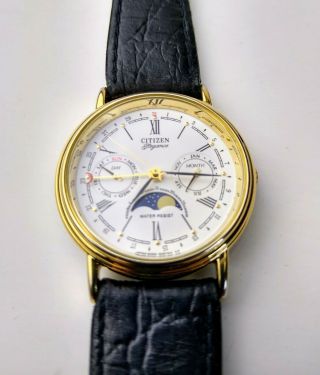 RARE,  UNIQUE Men ' s Vintage 1988 ' s Watch CITIZEN Elegance 6350 - 630241 K.  Moonphase 2