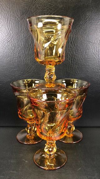 Fostoria Jamestown Amber Set Of 4 Water Goblets 5 3/4 "