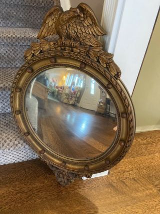 Antique Federal Regency Eagle Bullseye Convex Mirror Large 32”x 22”wood
