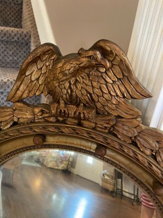 Antique Federal Regency Eagle Bullseye Convex Mirror Large 32”x 22”Wood 2