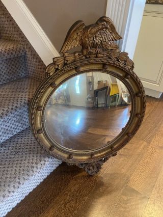 Antique Federal Regency Eagle Bullseye Convex Mirror Large 32”x 22”Wood 3