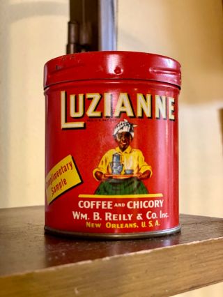 Luzianne Vintage Sample Metal Coffee Tin With Lid,  Measuring 3 " Tall By 2.  5 ".