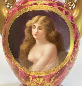 Royal Vienna Art Nouveau Porcelain Twin Handled Urn,  Partially Nude Beauty c1910 2