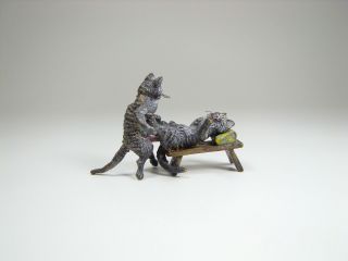 Antique Cats On Table Erotic Scene Cold Painted Bronze Signed