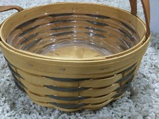 1999 Longaberger Basket With Protector & Leather Handles 10 " Round × 4” Tall