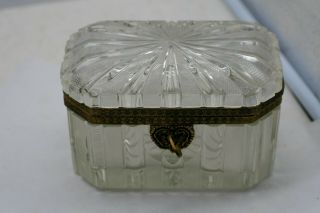 Vintage French ? Crystal Cut Glass Dresser Trinket Jewelry Hinged Box Casket F1