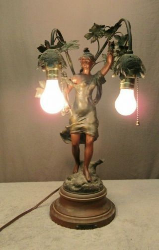 Par Rousseau French Figural Lamp - Antique Bronze Woman Sculpture/statue Signed