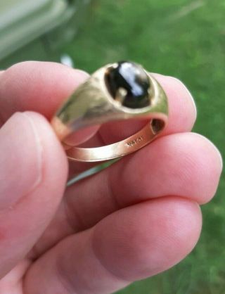 14k Solid Yellow Gold Natural Black Sapphire Men 