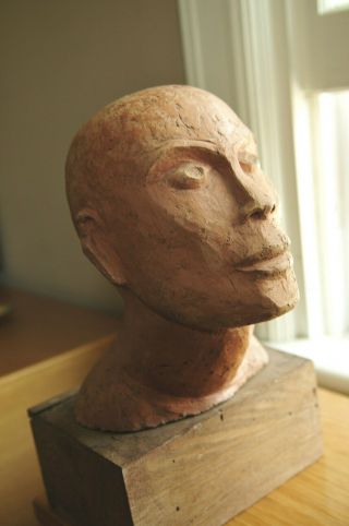 Vintage Handmade Life - Sized Terracotta Mcm Art Male Bust Sculpture Statue
