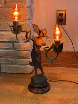Old 1920s Art Noveau Electric 2 Bulb Lamp
