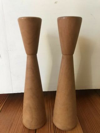 Vintage Mid Century Modern DANISH Wood Candle Sticks Holders 3