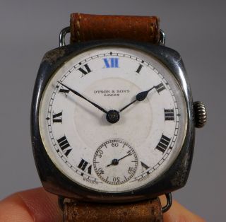 Vintage Swiss Made Silver Cased Gents Trench Wristwatch Import Marks For 1923